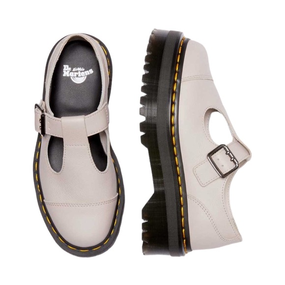 Dr. Martens Unisex Bethan Pisa Leather Platform Mary Jane Shoes Vintg Taupe NEW - Picture 2 of 10